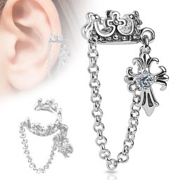 Fake helixpiercing kroon met ketting en kruis