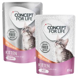 Gemengd Voordeelpakket Concept for Life Gelei & Saus graanvrij 24 x 85 g Kattenvoer - Kitten Zalm in Saus & Gelei