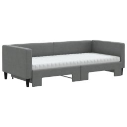 vidaXL Slaapbank onderschuifbed matrassen 90x200 cm stof donkergrijs