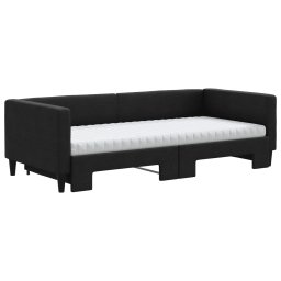 vidaXL Slaapbank met onderschuifbed en matrassen 90x200 cm stof zwart
