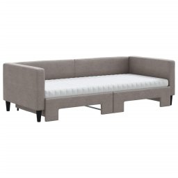 vidaXL Slaapbank met onderschuifbed en matrassen 90x200 cm stof taupe