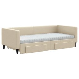 vidaXL Slaapbank met onderschuifbed en lades 90x200 cm stof crèmekleur