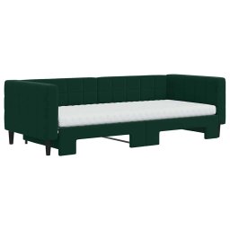 vidaXL Slaapbank onderschuifbed matrassen 90x200cm fluweel donkergroen