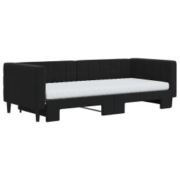 vidaXL Slaapbank onderschuifbed en matrassen 90x200 cm fluweel zwart