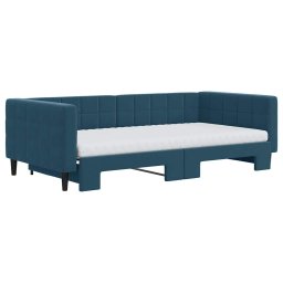 vidaXL Slaapbank onderschuifbed en matrassen 100x200 cm fluweel blauw