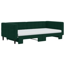 vidaXL Slaapbank onderschuifbed matrassen 100x200cm fluweeldonkergroen