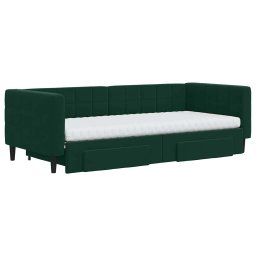 vidaXL Slaapbank onderschuifbed en lades 90x200 cm fluweel donkergroen