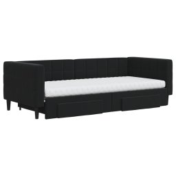 vidaXL Slaapbank met onderschuifbed en lades 90x200 cm fluweel zwart
