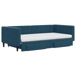 vidaXL Slaapbank met onderschuifbed en lades 100x200 cm fluweel blauw