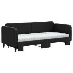 vidaXL Slaapbank met onderschuifbed en matrassen 80x200 cm stof zwart