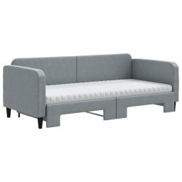 vidaXL Slaapbank onderschuifbed en matrassen 90x200 cm stof lichtgrijs