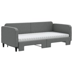 vidaXL Slaapbank onderschuifbed matrassen 90x200 cm stof donkergrijs