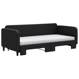 vidaXL Slaapbank met onderschuifbed en matrassen 90x200 cm stof zwart