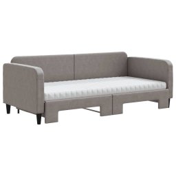 vidaXL Slaapbank met onderschuifbed en matrassen 90x200 cm stof taupe