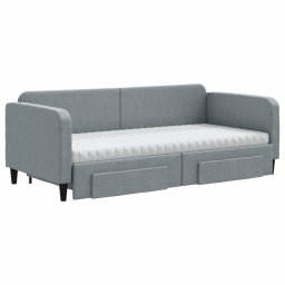 vidaXL Slaapbank met onderschuifbed en lades 90x200 cm stof lichtgrijs