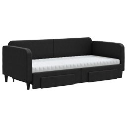 vidaXL Slaapbank met onderschuifbed en lades 90x200 cm stof zwart
