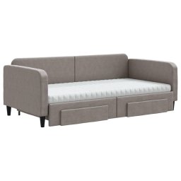 vidaXL Slaapbank met onderschuifbed en lades 100x200 cm stof taupe