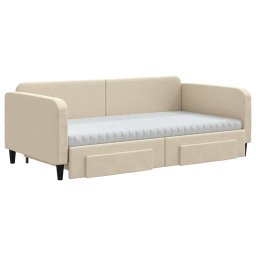vidaXL Slaapbank met onderschuifbed en lades 100x200 cm stof crème