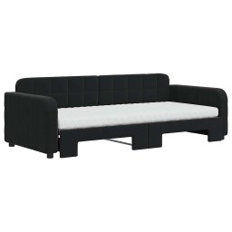 vidaXL Slaapbank onderschuifbed en matrassen 90x200 cm fluweel zwart