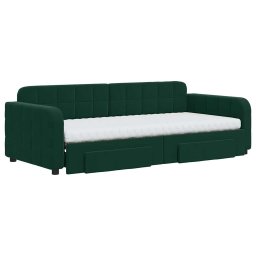 vidaXL Slaapbank onderschuifbed en lades 90x200 cm fluweel donkergroen