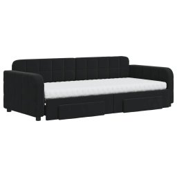 vidaXL Slaapbank met onderschuifbed en lades 90x200 cm fluweel zwart