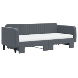 vidaXL Slaapbank onderschuifbed matrassen 90x200cm fluweel donkergrijs