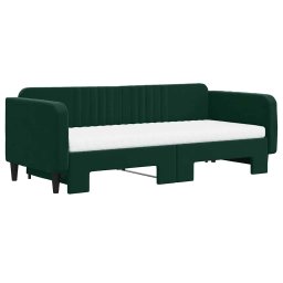 vidaXL Slaapbank onderschuifbed matrassen 90x200cm fluweel donkergroen