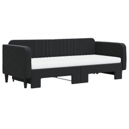 vidaXL Slaapbank onderschuifbed en matrassen 90x200 cm fluweel zwart
