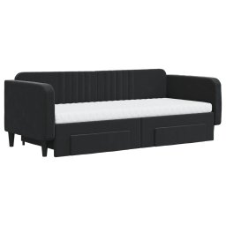 vidaXL Slaapbank met onderschuifbed en lades 90x200 cm fluweel zwart
