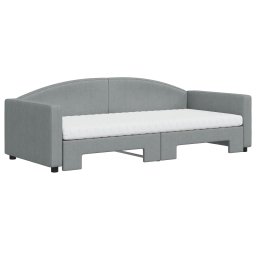 vidaXL Slaapbank onderschuifbed en matrassen 90x200 cm stof lichtgrijs