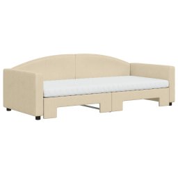 vidaXL Slaapbank met onderschuifbed en matrassen 90x200 cm stof crème