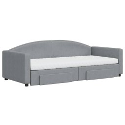 vidaXL Slaapbank met onderschuifbed en lades 90x200 cm stof lichtgrijs