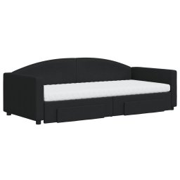vidaXL Slaapbank met onderschuifbed en lades 90x200 cm stof zwart