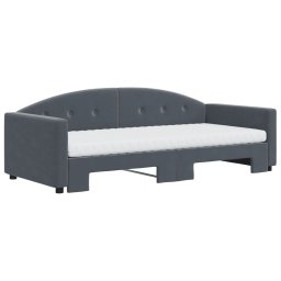 vidaXL Slaapbank onderschuifbed matrassen 90x200cm fluweel donkergrijs