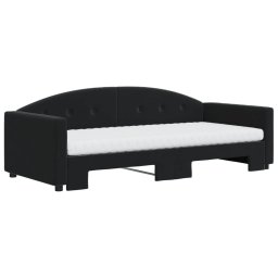 vidaXL Slaapbank onderschuifbed en matrassen 90x200 cm fluweel zwart