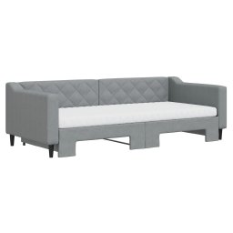 vidaXL Slaapbank onderschuifbed en matrassen 90x200 cm stof lichtgrijs