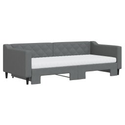 vidaXL Slaapbank onderschuifbed matrassen 90x200 cm stof donkergrijs