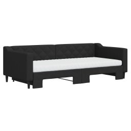 vidaXL Slaapbank met onderschuifbed en matrassen 90x200 cm stof zwart