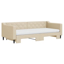 vidaXL Slaapbank met onderschuifbed en matrassen 90x200 cm stof crème