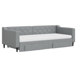 vidaXL Slaapbank met onderschuifbed en lades 90x200 cm stof lichtgrijs