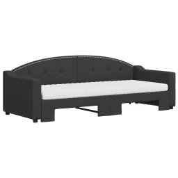 vidaXL Slaapbank met onderschuifbed en matrassen 80x200 cm stof zwart