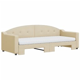 vidaXL Slaapbank met onderschuifbed en matrassen 80x200 cm stof crème