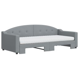 vidaXL Slaapbank onderschuifbed en matrassen 90x200 cm stof lichtgrijs