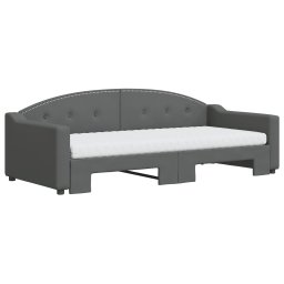 vidaXL Slaapbank onderschuifbed matrassen 90x200 cm stof donkergrijs