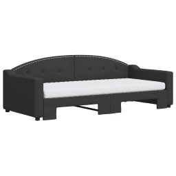 vidaXL Slaapbank met onderschuifbed en matrassen 90x200 cm stof zwart