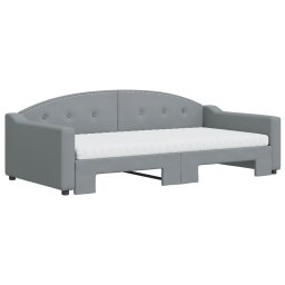vidaXL Slaapbank onderschuifbed matrassen 100x200 cm stof lichtgrijs