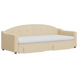 vidaXL Slaapbank met onderschuifbed en lades 80x200 cm stof crèmekleur