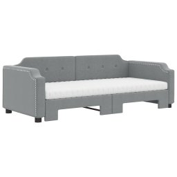 vidaXL Slaapbank onderschuifbed en matrassen 90x200 cm stof lichtgrijs