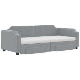 vidaXL Slaapbank met onderschuifbed en lades 90x200 cm stof lichtgrijs