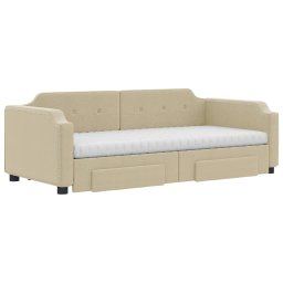 vidaXL Slaapbank met onderschuifbed en lades 100x200 cm stof crème